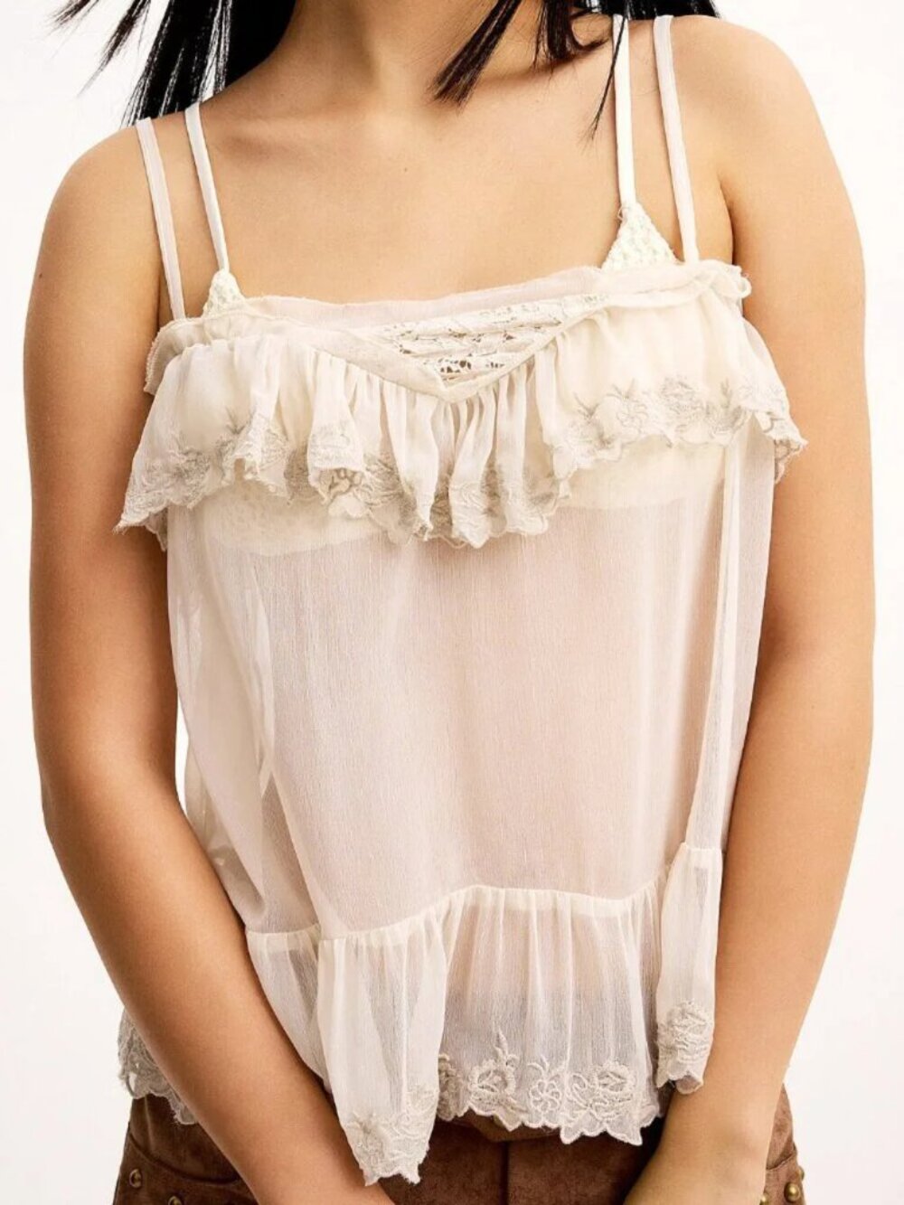 NWT Embroidery sheer chiffon cami